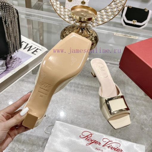 Roger Vivier RV open toed metal square buckle high-heeled slippers for cooldown, new RV earlkv7iuuwq - Image 10