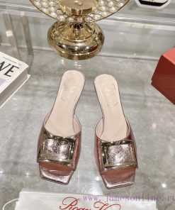 Roger Vivier RV open toed metal square buckle high-heeled slippers for cooldown, new RV earlmbuci6ez