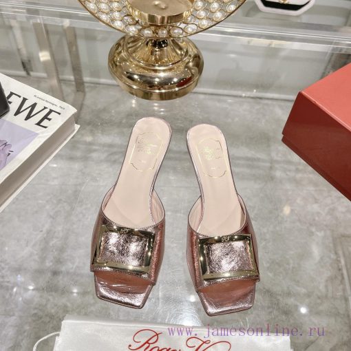 Roger Vivier RV open toed metal square buckle high-heeled slippers for cooldown, new RV earlmbuci6ez