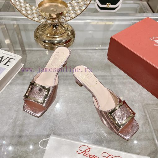 Roger Vivier RV open toed metal square buckle high-heeled slippers for cooldown, new RV earlmbuci6ez - Image 3