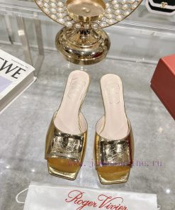 Roger Vivier RV open toed metal square buckle high-heeled slippers for cooldown, new RV earlhio2bety