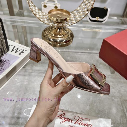 Roger Vivier RV open toed metal square buckle high-heeled slippers for cooldown, new RV earlmbuci6ez - Image 5