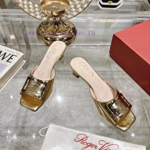 Roger Vivier RV open toed metal square buckle high-heeled slippers for cooldown, new RV earlhio2bety - Image 3