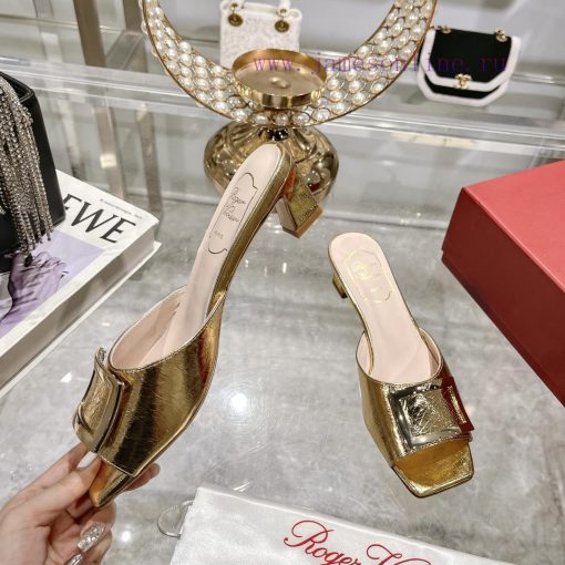 Roger Vivier RV open toed metal square buckle high-heeled slippers for cooldown, new RV earlhio2bety - Image 4