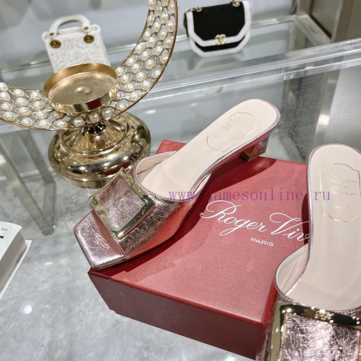 Roger Vivier RV open toed metal square buckle high-heeled slippers for cooldown, new RV earlmbuci6ez - Image 7