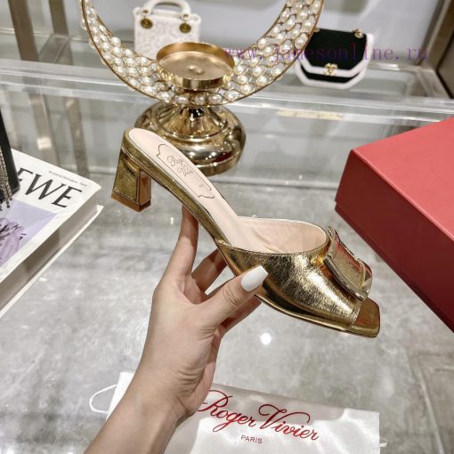 Roger Vivier RV open toed metal square buckle high-heeled slippers for cooldown, new RV earlhio2bety - Image 5