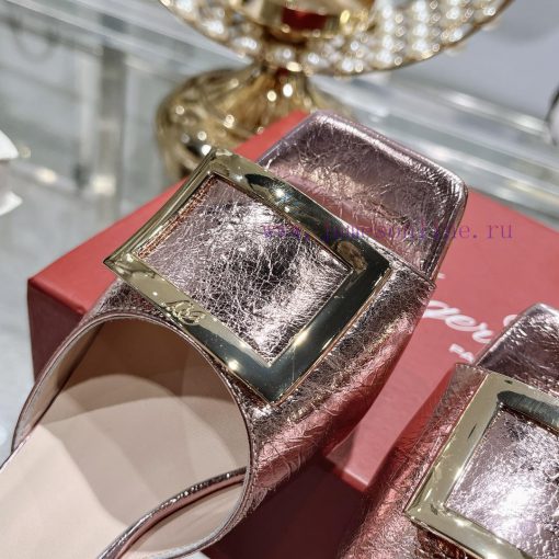 Roger Vivier RV open toed metal square buckle high-heeled slippers for cooldown, new RV earlmbuci6ez - Image 9