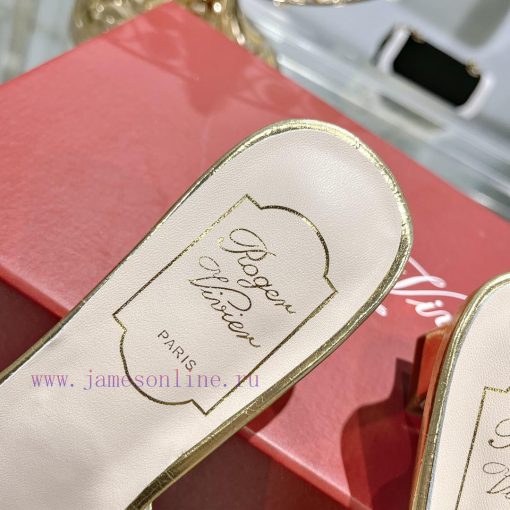 Roger Vivier RV open toed metal square buckle high-heeled slippers for cooldown, new RV earlhio2bety - Image 8