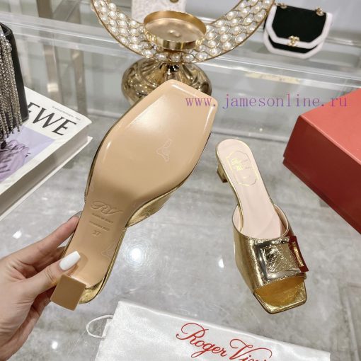 Roger Vivier RV open toed metal square buckle high-heeled slippers for cooldown, new RV earlhio2bety - Image 10