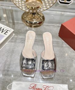 Roger Vivier RV open toed metal square buckle high-heeled slippers for cooldown, new RV earlbz1bnyk7