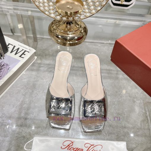 Roger Vivier RV open toed metal square buckle high-heeled slippers for cooldown, new RV earlbz1bnyk7
