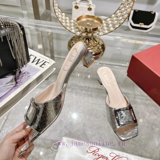 Roger Vivier RV open toed metal square buckle high-heeled slippers for cooldown, new RV earlbz1bnyk7 - Image 4