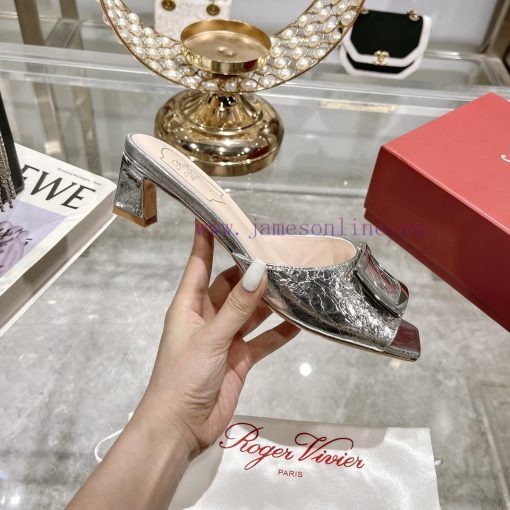 Roger Vivier RV open toed metal square buckle high-heeled slippers for cooldown, new RV earlbz1bnyk7 - Image 5