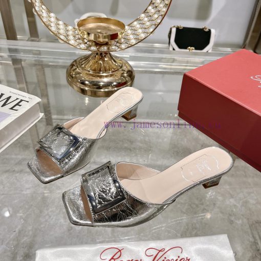 Roger Vivier RV open toed metal square buckle high-heeled slippers for cooldown, new RV earlbz1bnyk7 - Image 6