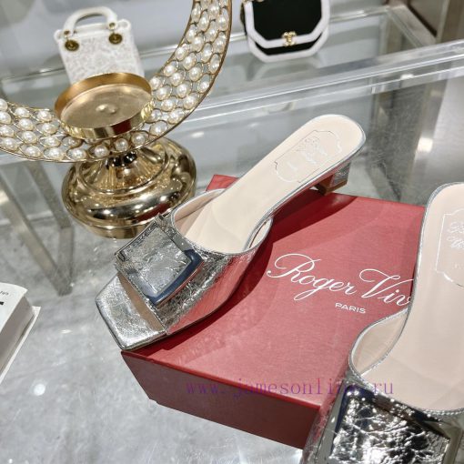 Roger Vivier RV open toed metal square buckle high-heeled slippers for cooldown, new RV earlbz1bnyk7 - Image 7