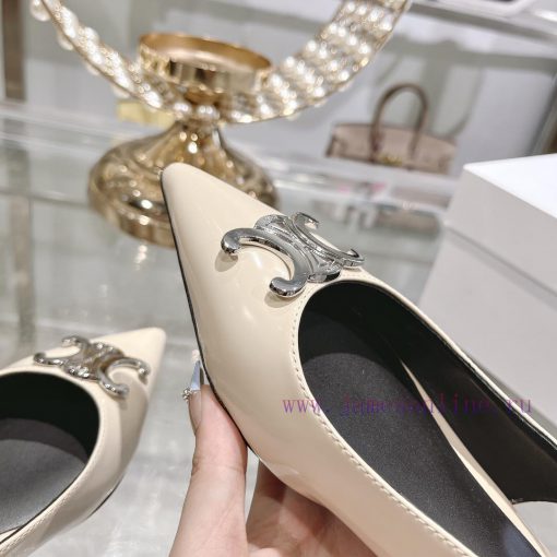 CELINE 2024 New Triumphal Arch Cat Heel Sandals Women's Metal Buckle Back Headless High Heely5b4ks6p - Image 9