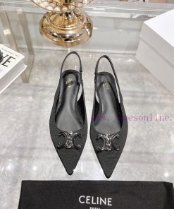 CELINE 2024 New Triumphal Arch Cat Heel Sandals Women's Metal Buckle Back Headless High Heelepf869sh