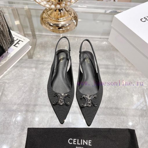 CELINE 2024 New Triumphal Arch Cat Heel Sandals Women's Metal Buckle Back Headless High Heelepf869sh