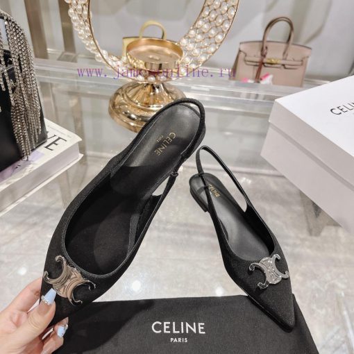CELINE 2024 New Triumphal Arch Cat Heel Sandals Women's Metal Buckle Back Headless High Heelepf869sh - Image 5