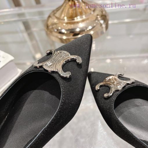 CELINE 2024 New Triumphal Arch Cat Heel Sandals Women's Metal Buckle Back Headless High Heelepf869sh - Image 9