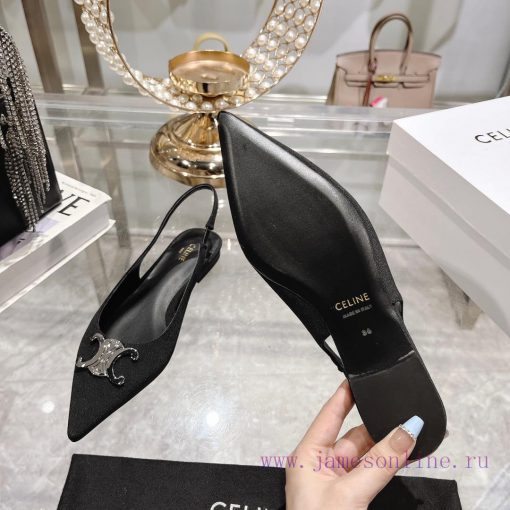 CELINE 2024 New Triumphal Arch Cat Heel Sandals Women's Metal Buckle Back Headless High Heelepf869sh - Image 10