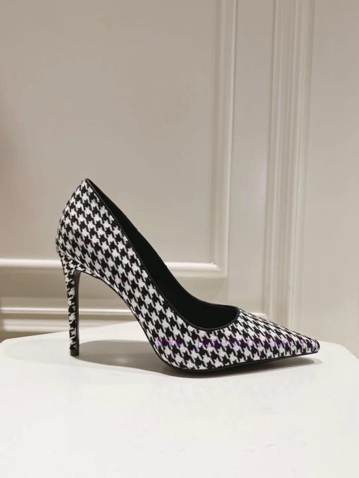 35-42 size genuine leather outsole, small square toe houndstooth fabric, single shoe sheepskjdpxvkaq - Image 2