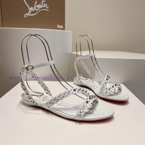 Christian Louboutin CL diagonal strap rivet flat sandalsFull original one-to-one mold customfbdtuzi7 - Image 4