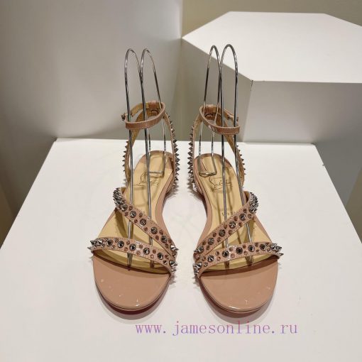 Christian Louboutin CL diagonal strap rivet flat sandalsFull original one-to-one mold customxepqowya - Image 2