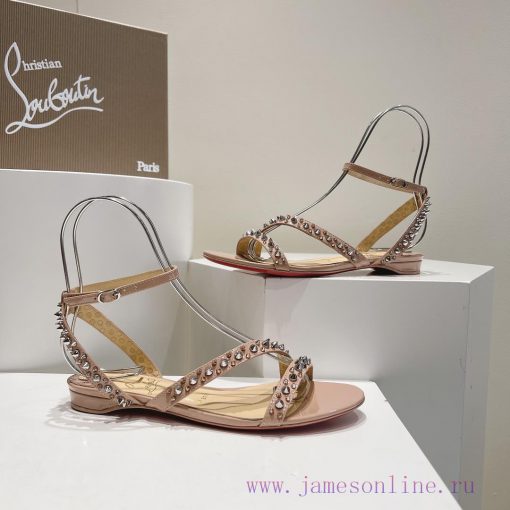 Christian Louboutin CL diagonal strap rivet flat sandalsFull original one-to-one mold customxepqowya - Image 7