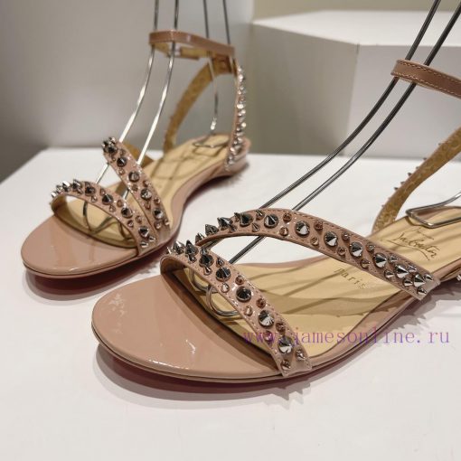 Christian Louboutin CL diagonal strap rivet flat sandalsFull original one-to-one mold customxepqowya - Image 8