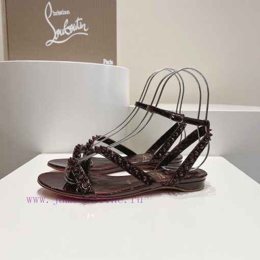 Christian Louboutin CL diagonal strap rivet flat sandalsFull original one-to-one mold customk6ifeemg - Image 3
