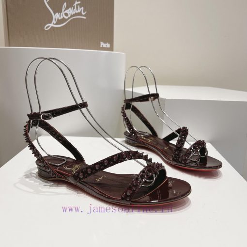 Christian Louboutin CL diagonal strap rivet flat sandalsFull original one-to-one mold customk6ifeemg - Image 4