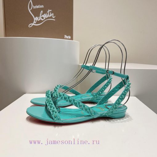 Christian Louboutin CL diagonal strap rivet flat sandalsFull original one-to-one mold customkl3o3eja - Image 3