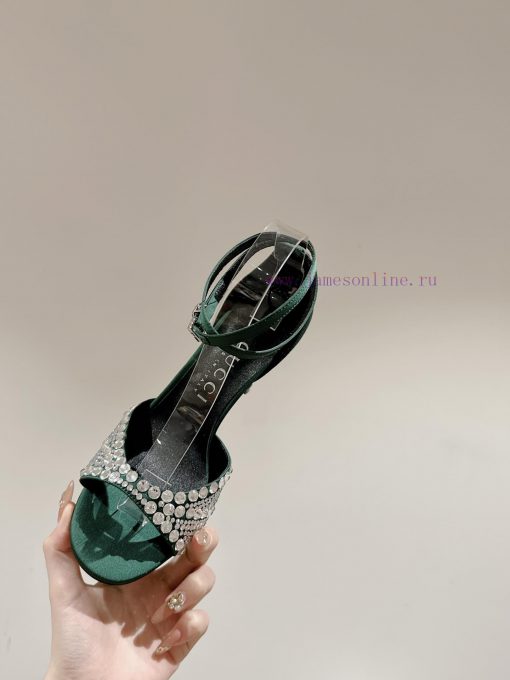 ️GG Crystal Buckle Fine Heel Water Diamond Silk Sandals Original Edition 11 Reproduction Eve0wevrfy6 - Image 3