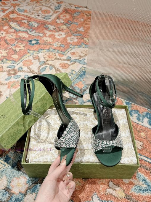 ️GG Crystal Buckle Fine Heel Water Diamond Silk Sandals Original Edition 11 Reproduction Eve0wevrfy6 - Image 5