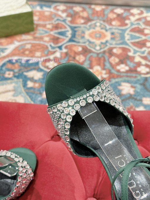 ️GG Crystal Buckle Fine Heel Water Diamond Silk Sandals Original Edition 11 Reproduction Eve0wevrfy6 - Image 8