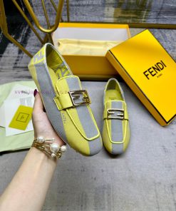 Latest FENDI loafers, two tone striped canvas fabric, embroidered edging, gold buckle, sheepw460h6b0