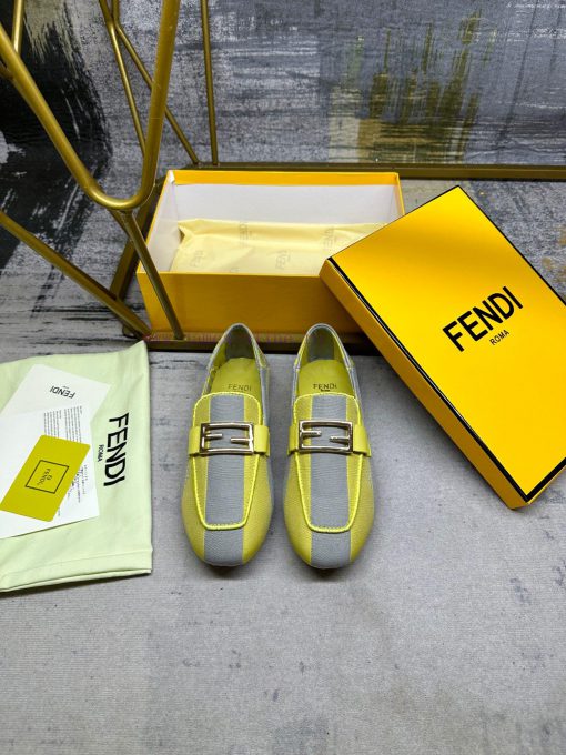 Latest FENDI loafers, two tone striped canvas fabric, embroidered edging, gold buckle, sheepw460h6b0 - Image 4