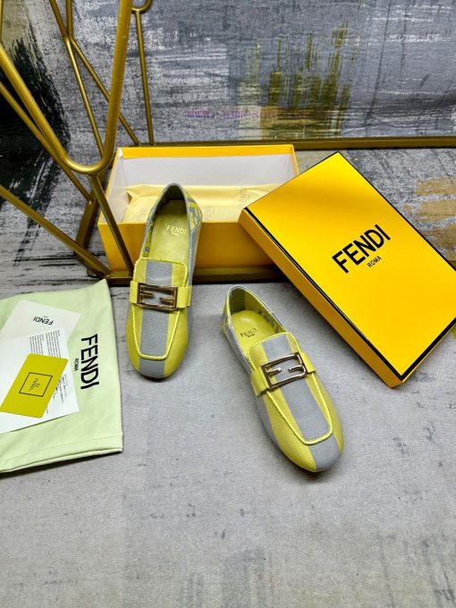Latest FENDI loafers, two tone striped canvas fabric, embroidered edging, gold buckle, sheepw460h6b0 - Image 5
