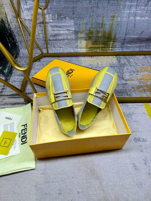 Latest FENDI loafers, two tone striped canvas fabric, embroidered edging, gold buckle, sheepw460h6b0 - Image 6