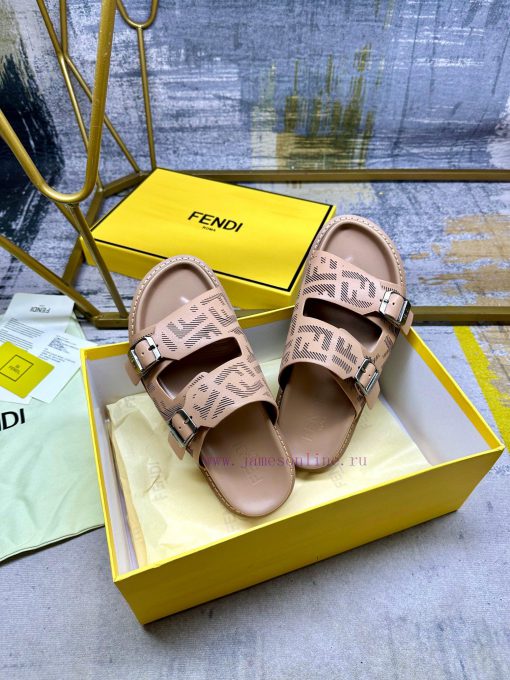 FENDI's latest popular double strap flat bottom slippers, laser engraved FF pattern on brown8gu8b5nc - Image 7