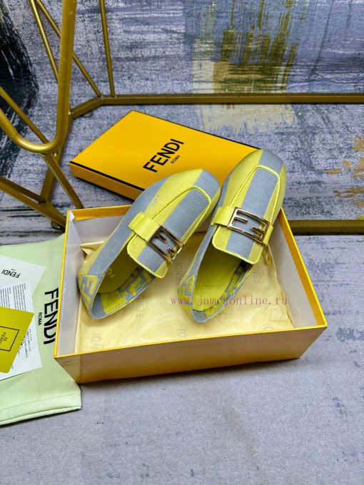 Latest FENDI loafers, two tone striped canvas fabric, embroidered edging, gold buckle, sheepw460h6b0 - Image 7