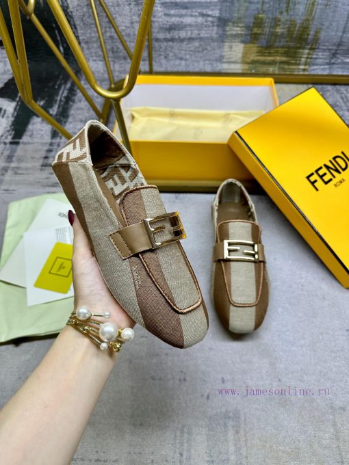 Latest FENDI loafers, two tone striped canvas fabric, embroidered edging, gold buckle, sheep4j4vk1zc
