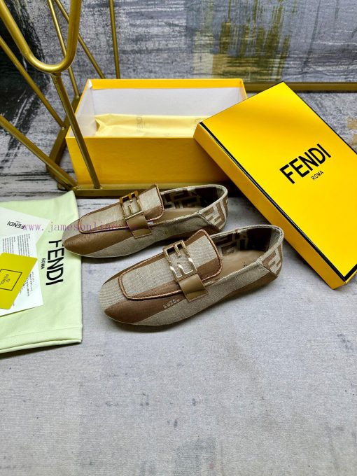 Latest FENDI loafers, two tone striped canvas fabric, embroidered edging, gold buckle, sheep4j4vk1zc - Image 3
