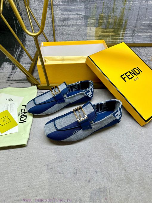 Latest FENDI loafers, two tone striped canvas fabric, embroidered edging, gold buckle, sheepb9oih9sw - Image 3