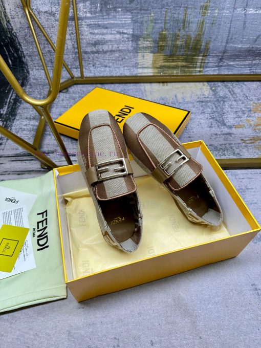 Latest FENDI loafers, two tone striped canvas fabric, embroidered edging, gold buckle, sheep4j4vk1zc - Image 6