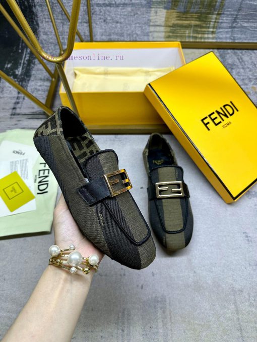 Latest FENDI loafers, two tone striped canvas fabric, embroidered edging, gold buckle, sheepl7elcf27 - Image 2