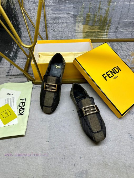 Latest FENDI loafers, two tone striped canvas fabric, embroidered edging, gold buckle, sheepl7elcf27 - Image 5