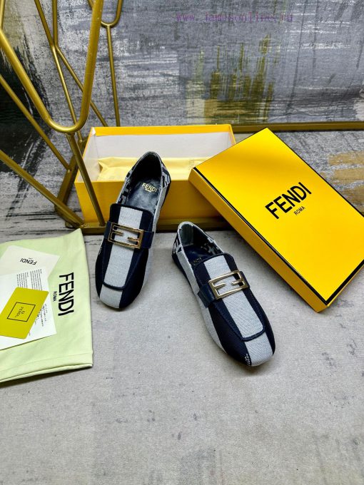 Latest FENDI loafers, two tone striped canvas fabric, embroidered edging, gold buckle, sheepzgnfqu32 - Image 5