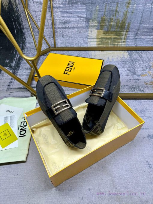 Latest FENDI loafers, two tone striped canvas fabric, embroidered edging, gold buckle, sheepl7elcf27 - Image 6